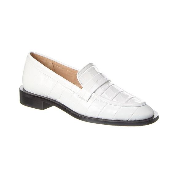 Stuart Weitzman 'Palmer' White Sleek Croc-Embossed Leather Shoe Size 7.5